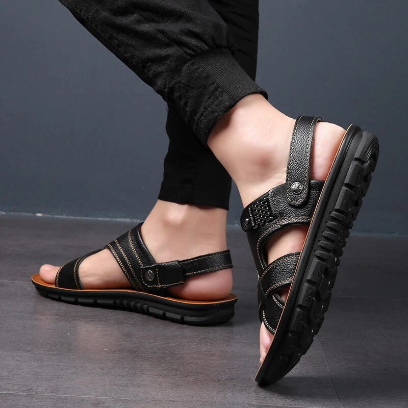 Men   Leather Sandals Casual Sports Beach Shoes Soft Home Slippers