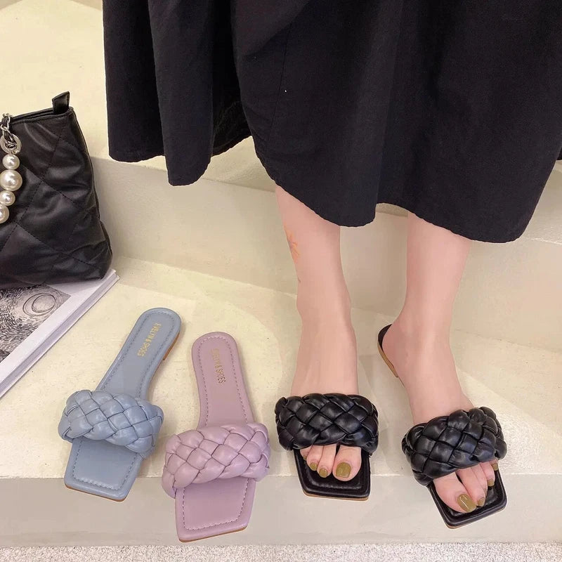 Summer Women Head Flat Bottom Woven in-line Women's Beach Sandals/slippers