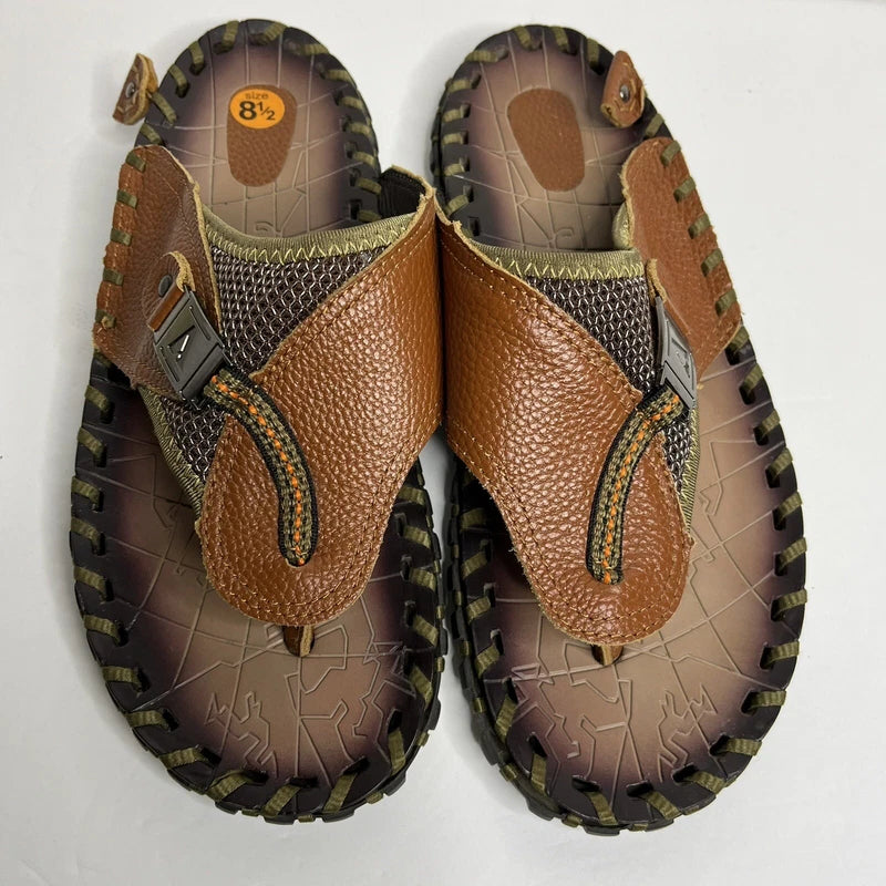 Men Sandals FauxLeather Flip Flops Size 8.5 Casual Slippers Open Toe Beach Shoes