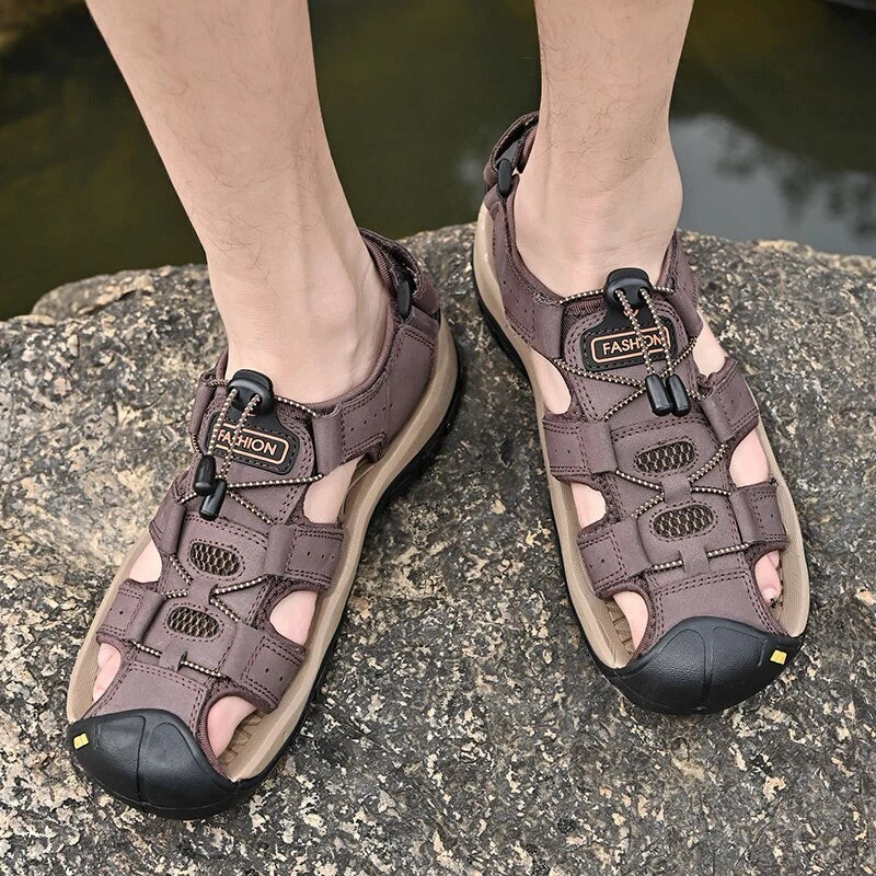 Men's Sandals Genuine Leather Beach Slippers Casual Shoes Outdoor Sneakers