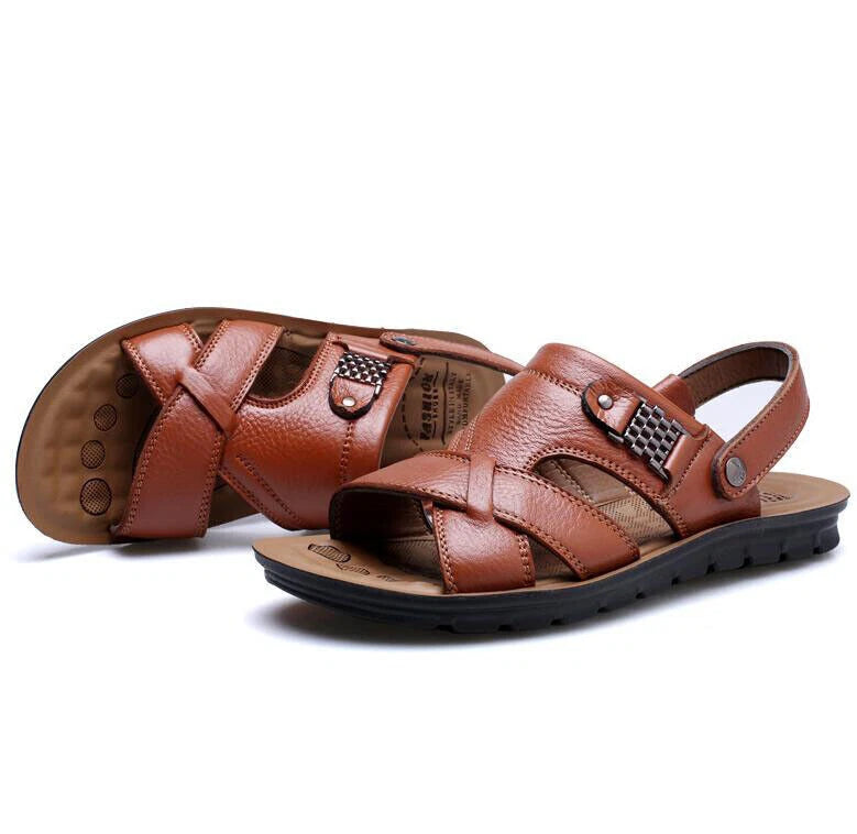 Summer Men's Leather Sandals Adjustable Casual Slippers Beach Holiday Shoes Size
