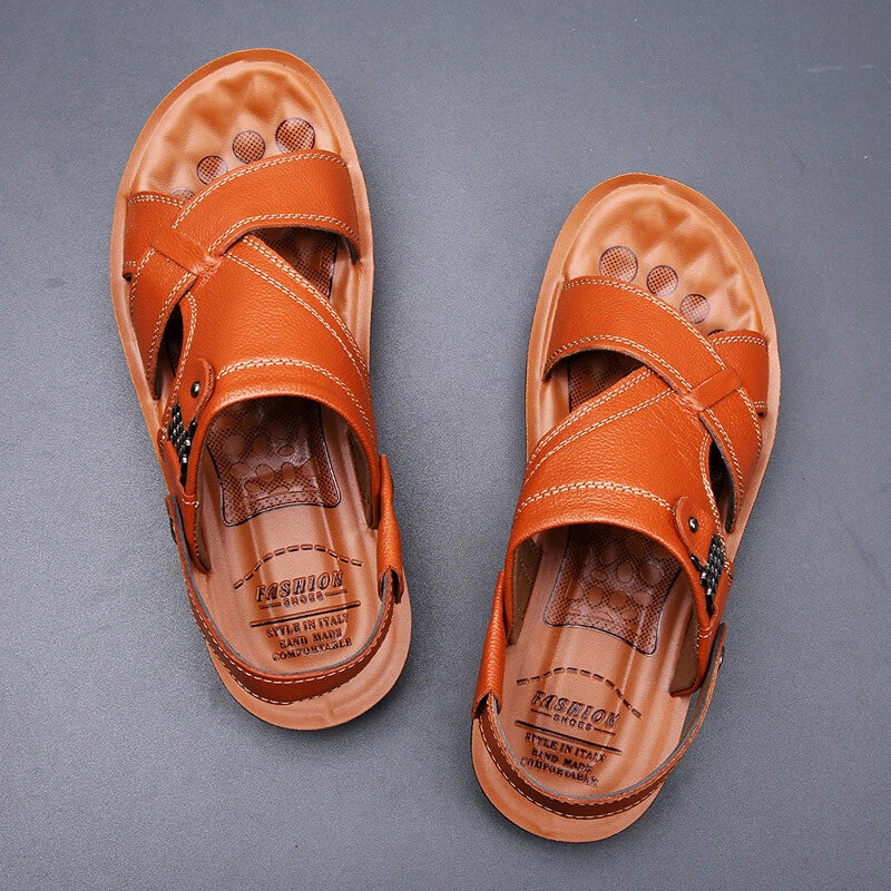 Men   Leather Sandals Casual Sports Beach Shoes Soft Home Slippers
