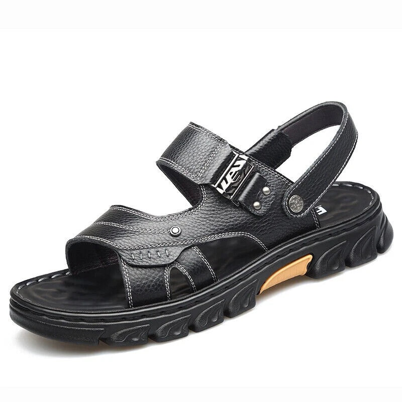 Mens Genuine Leather Sandals Summer Casual Sports Beach Shoes Soft Home Slippers