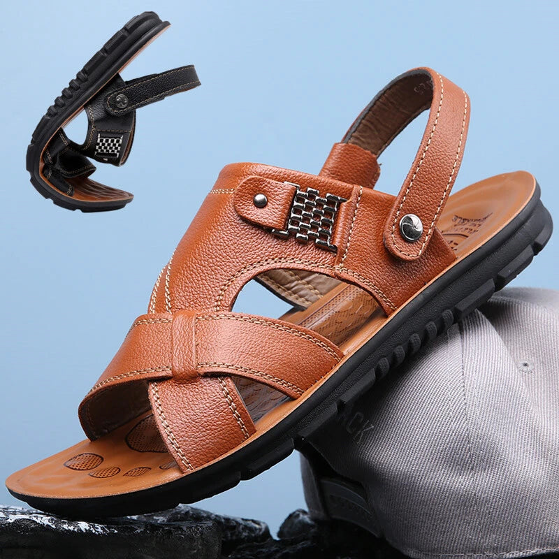 Men   Leather Sandals Casual Sports Beach Shoes Soft Home Slippers