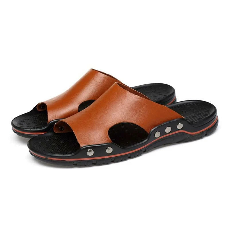 Men Sandals Leather Slippers Flip Flops Fashion Beach Slides Outdoor Plus Size