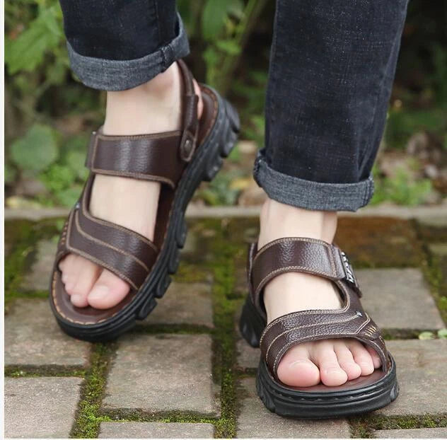 Summer Men's Sandals Casual Breathable Beach Shoes Faux Leather Outdoor Slippers