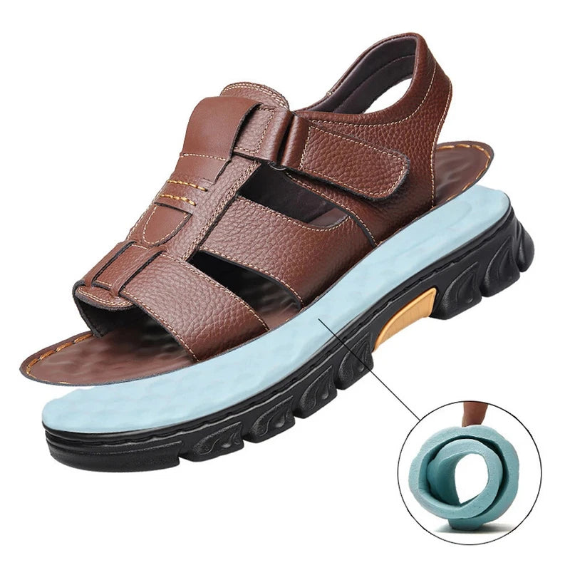 Loveontop Sandals Men's New Beach Shoes Cowhide Slippers Outdoor  Non-slip