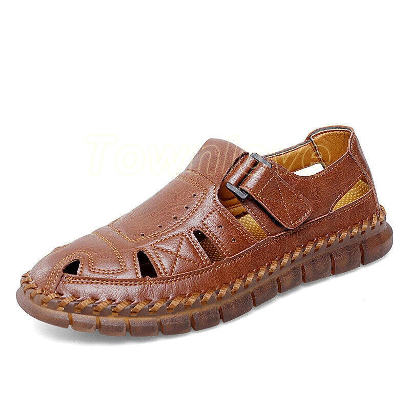 Summer Mens Leather Sandals Casual Sports Beach Shoes Soft Home Slippers Flat