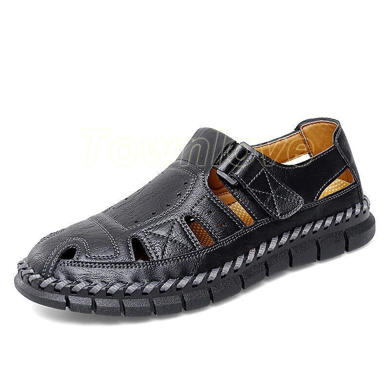 Summer Mens Leather Sandals Casual Sports Beach Shoes Soft Home Slippers Flat