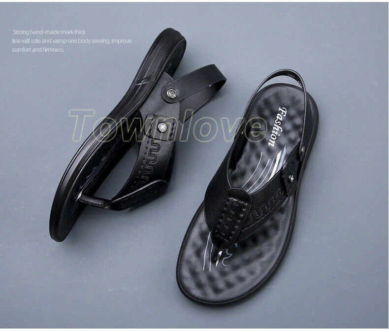 Men's Summer Hollow Out Sandals Flats Casual Flip-Flops Slippers Beach Shoes