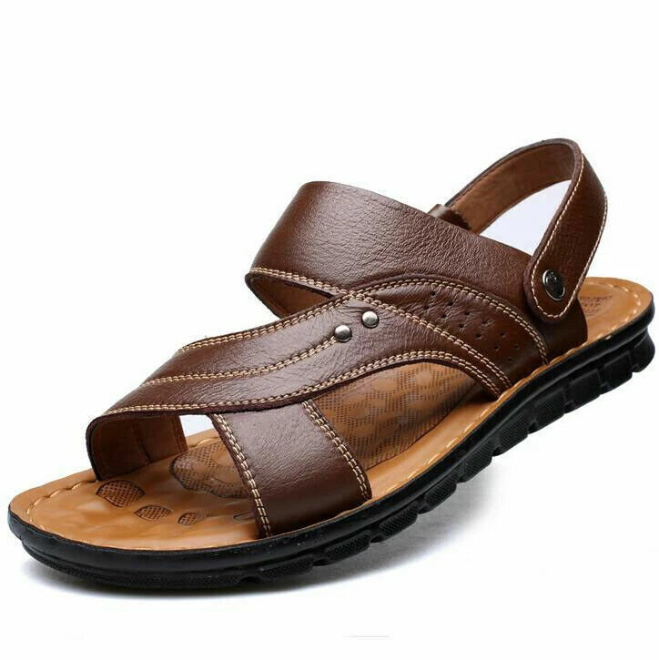Summer Men's Sandals Real Leather Beach Water Shoes Casual Slip On Slippers New