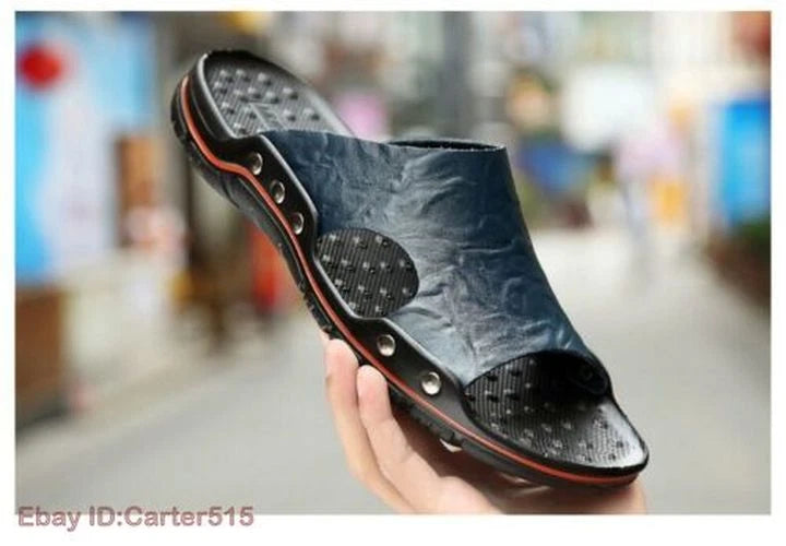 Men Sandals Leather Slippers Flip Flops Fashion Beach Slides Outdoor Plus Size