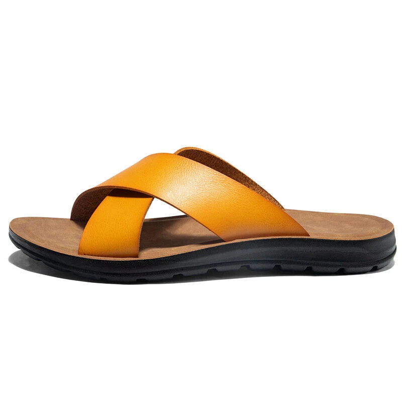 Mens Slippers Anti Skid Soles Men Beach Slip On Cross Strap Summer Casual Shoes