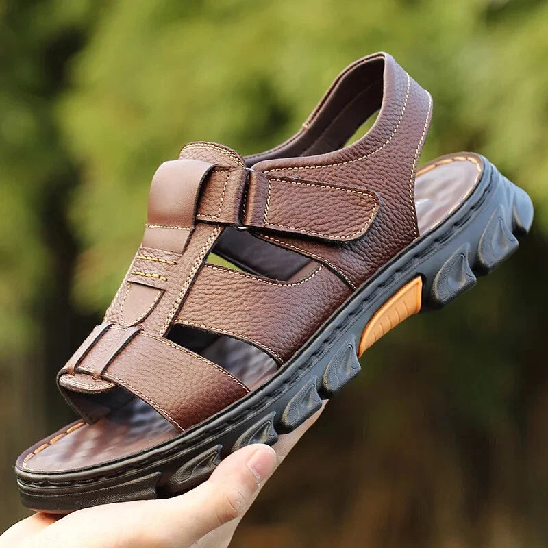 Loveontop Sandals Men's New Beach Shoes Cowhide Slippers Outdoor  Non-slip