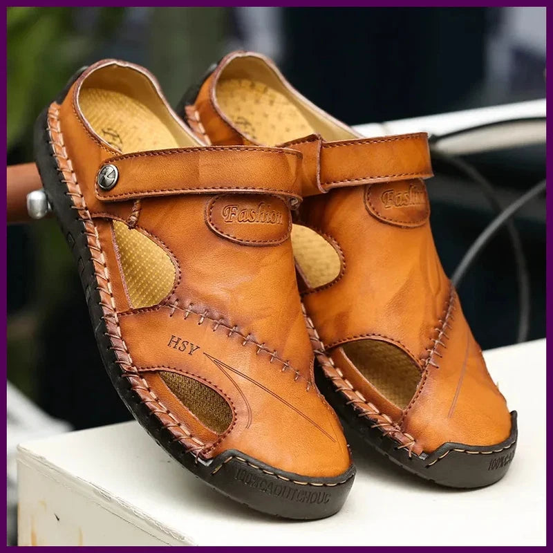 Sandals Man Summer 2025 Leather Slides Breathable Rome Male Outdoor Beach