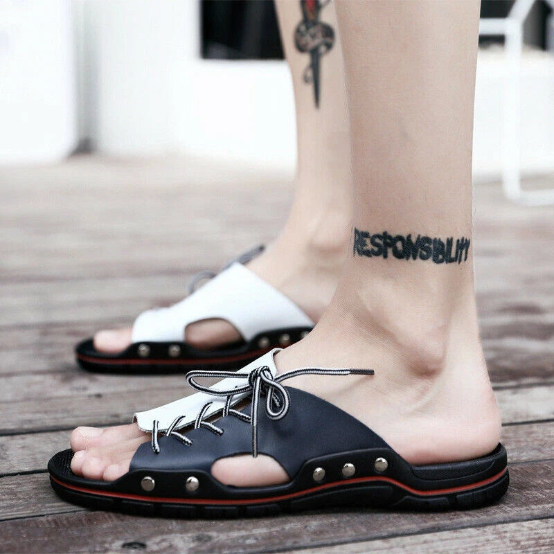Men's Casual Leather Sandals Shoes Outdoor Anti-slip Soft Slippers Hiking Beach