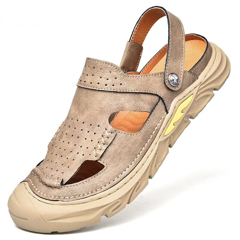 Summer Men Casual Sandals Genuine Leather Handmade Breathable Beach Slippers