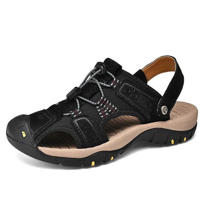 Mens Sandals Genuine Leather Summer Casual Shoes Outdoor Beach Slipper