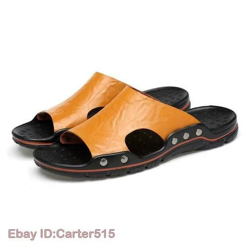 Men Sandals Leather Slippers Flip Flops Fashion Beach Slides Outdoor Plus Size