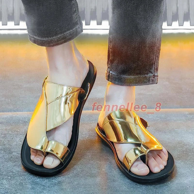 Roman Men's Flats Sandals Open Toe Slippers Leather Beach Shoes Fashion New