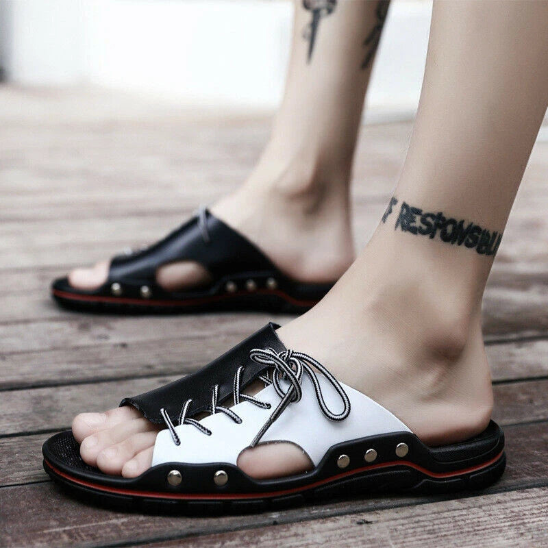 Men's Casual Leather Sandals Shoes Outdoor Anti-slip Soft Slippers Hiking Beach