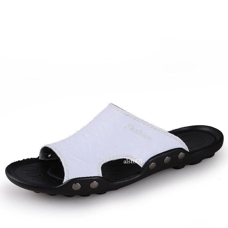Men's Genuine Leather Sandals Shoes Slippers Flip Flops Male Beach Shoes