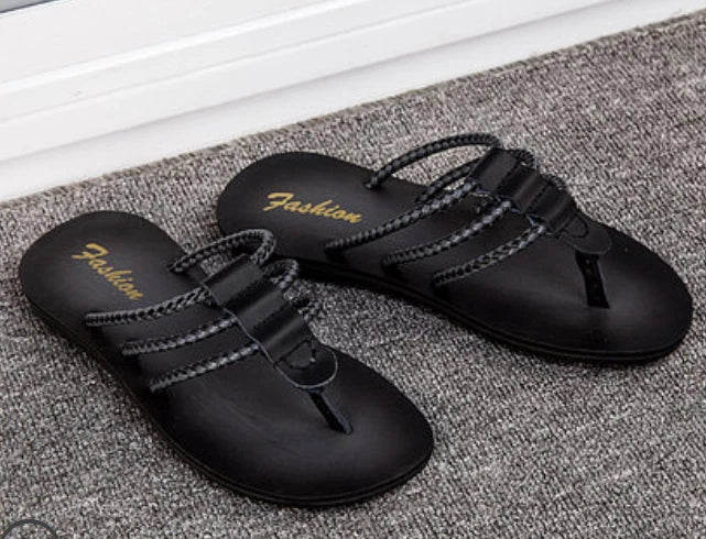 Summer Beach Men Leather Slipper Strappy Flat Roman Shoes Slingback Thong Sandal
