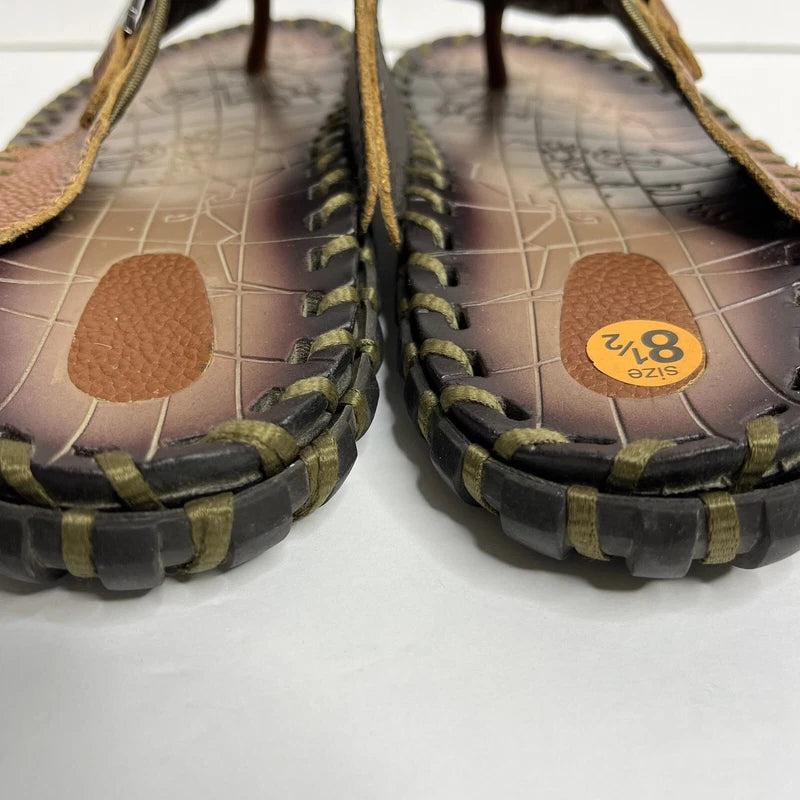 Men Sandals FauxLeather Flip Flops Size 8.5 Casual Slippers Open Toe Beach Shoes