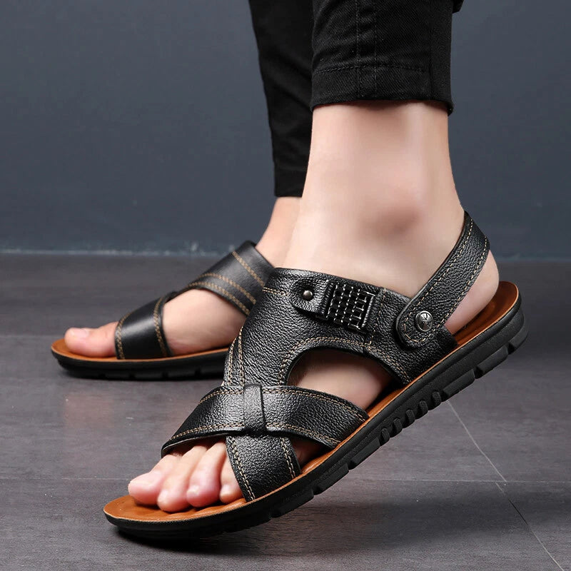 Men   Leather Sandals Casual Sports Beach Shoes Soft Home Slippers