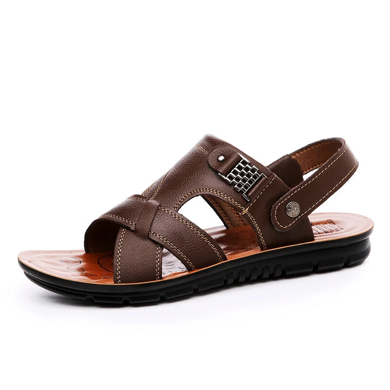 Men   Leather Sandals Casual Sports Beach Shoes Soft Home Slippers