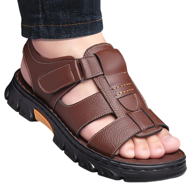 Loveontop Sandals Men's New Beach Shoes Cowhide Slippers Outdoor  Non-slip