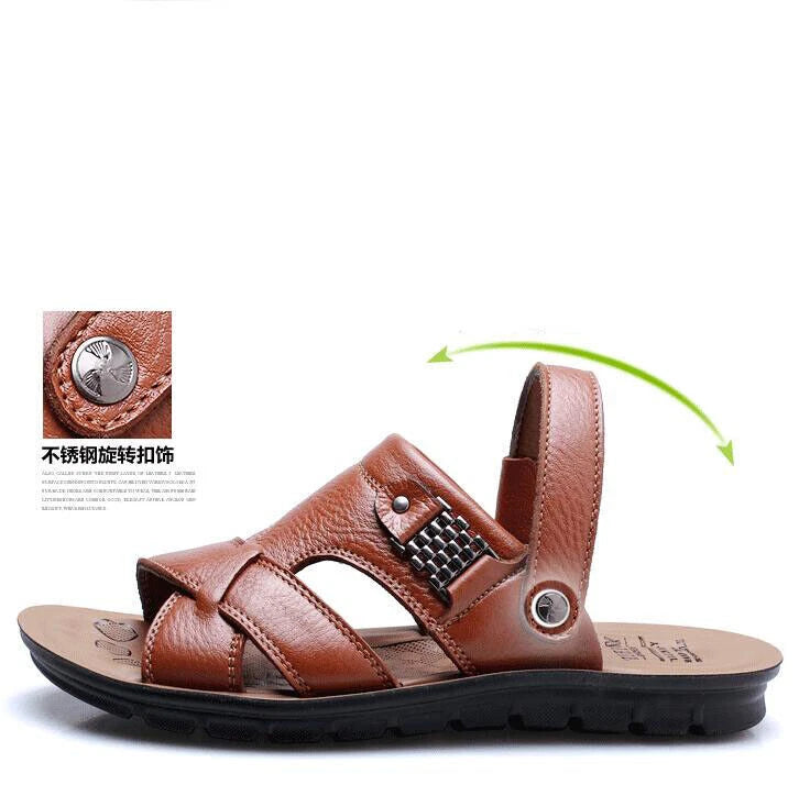 Summer Men's Leather Sandals Adjustable Casual Slippers Beach Holiday Shoes Size
