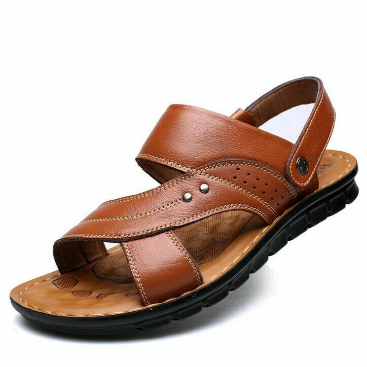 Summer Men's Sandals Real Leather Beach Water Shoes Casual Slip On Slippers New