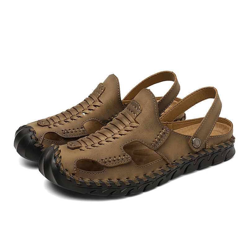 Men Summer Sandals Comfortable Genuine Leather Casual Slippers Roman Beach Shoes