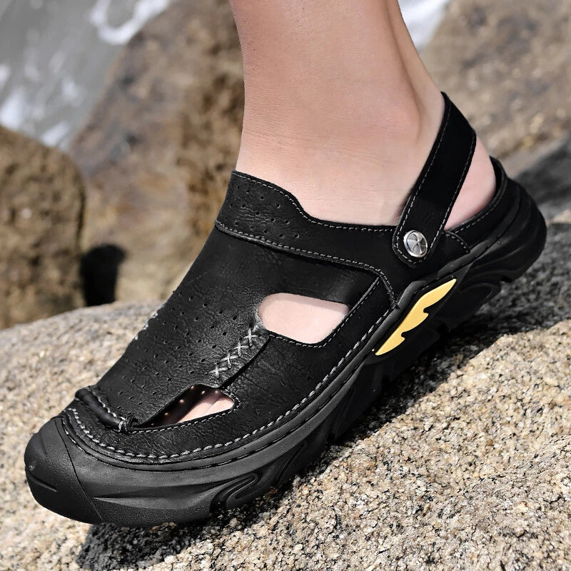 Summer Men Casual Sandals Genuine Leather Handmade Breathable Beach Slippers