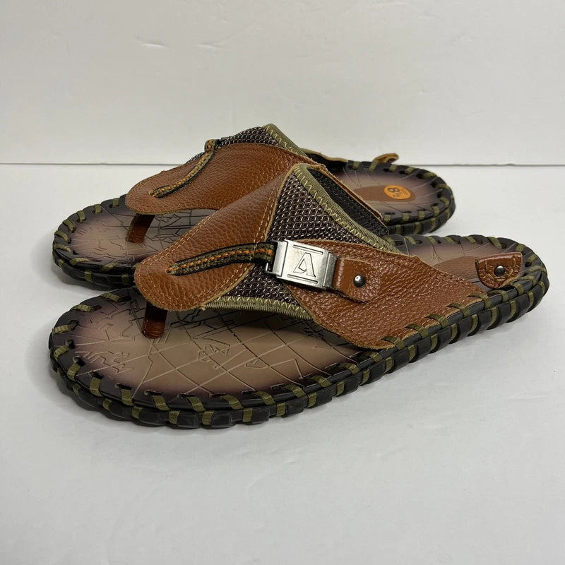 Men Sandals FauxLeather Flip Flops Size 8.5 Casual Slippers Open Toe Beach Shoes