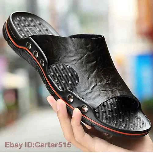 Men Sandals Leather Slippers Flip Flops Fashion Beach Slides Outdoor Plus Size