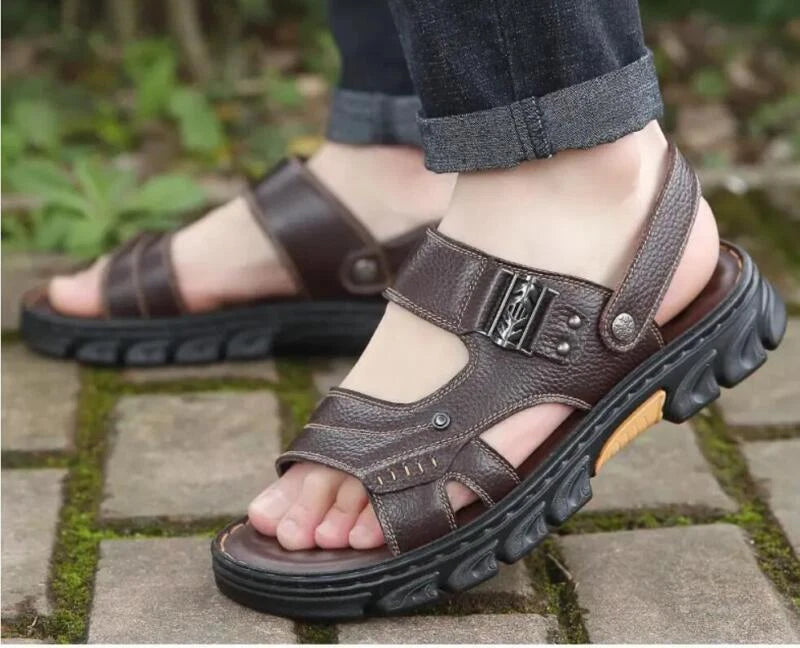 Summer Men's Sandals Casual Breathable Beach Shoes Faux Leather Outdoor Slippers