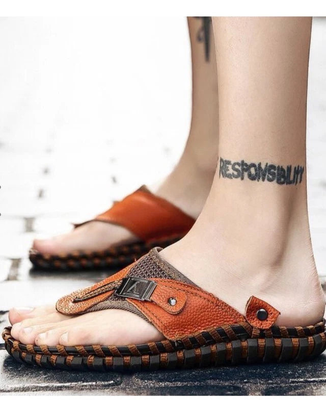 Men Sandals FauxLeather Flip Flops Size 8.5 Casual Slippers Open Toe Beach Shoes