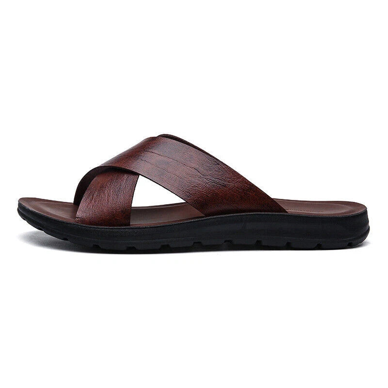 Mens Slippers Anti Skid Soles Men Beach Slip On Cross Strap Summer Casual Shoes