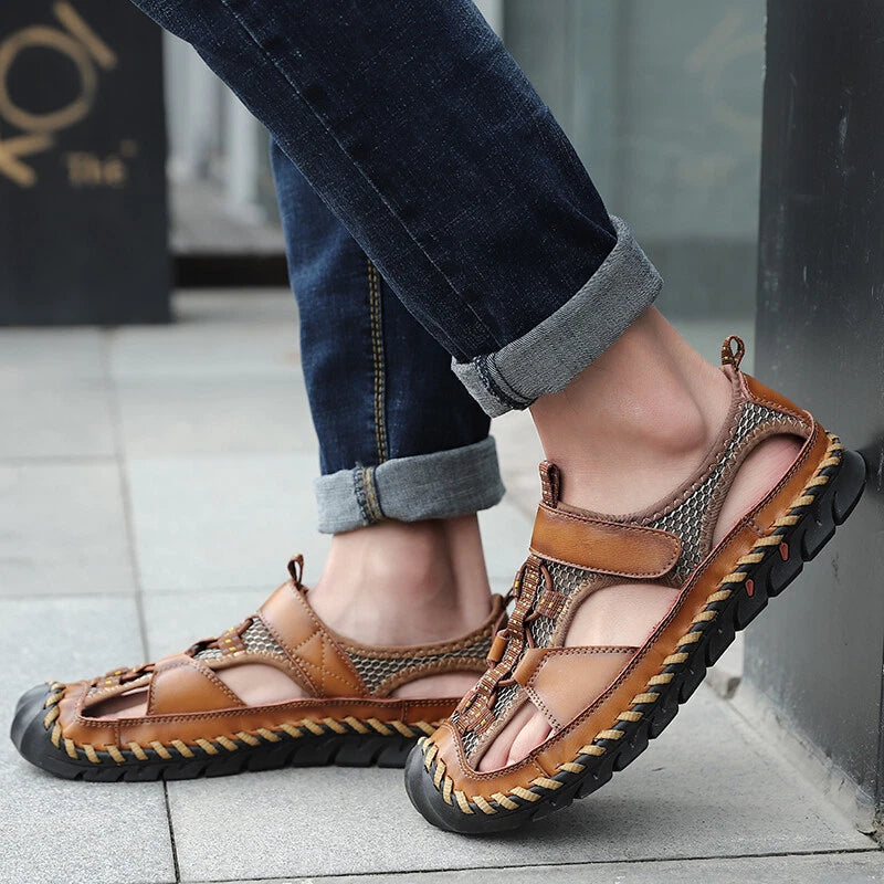 Men Sandals Soft Leather Beach Roman Slippers Outdoor Trekking Hiking Sandals