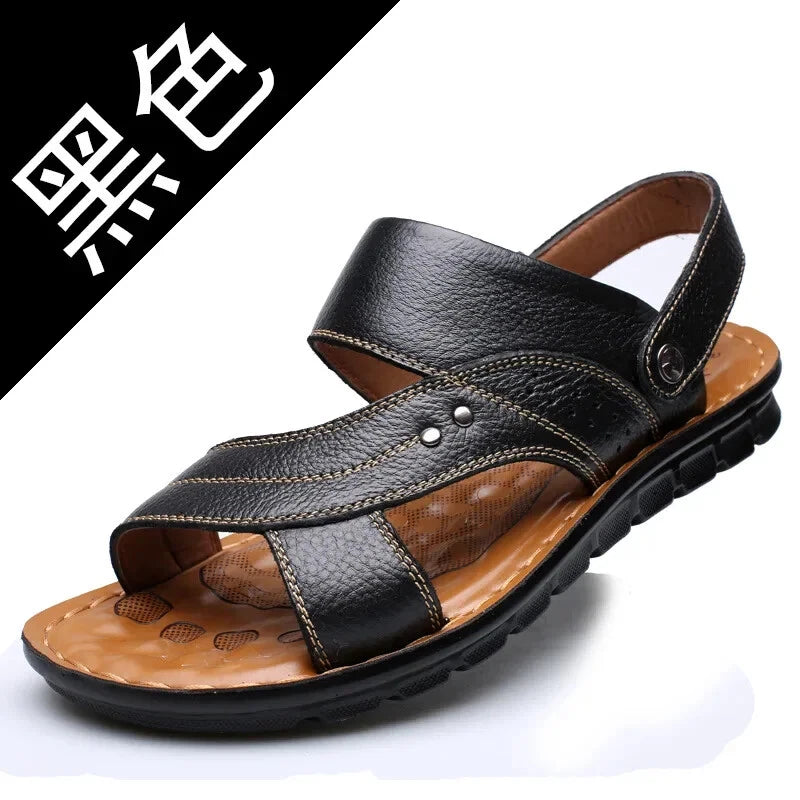 Men's Summer New Sandals Leather Beach Shoes Casual Men's Shoes Fashion Slippers