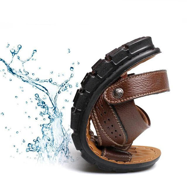Summer Men's Sandals Real Leather Beach Water Shoes Casual Slip On Slippers New