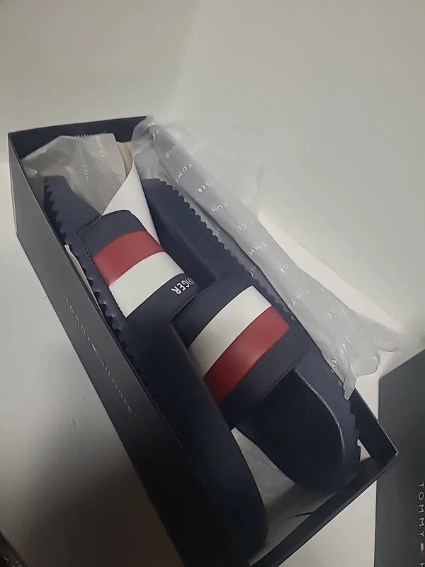 Men's Tommy Hilfiger Casual Designer Striped Slippers Rozi Slide Sandals