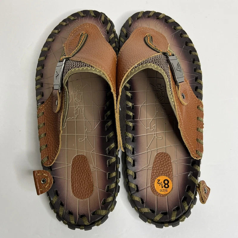 Men Sandals FauxLeather Flip Flops Size 8.5 Casual Slippers Open Toe Beach Shoes