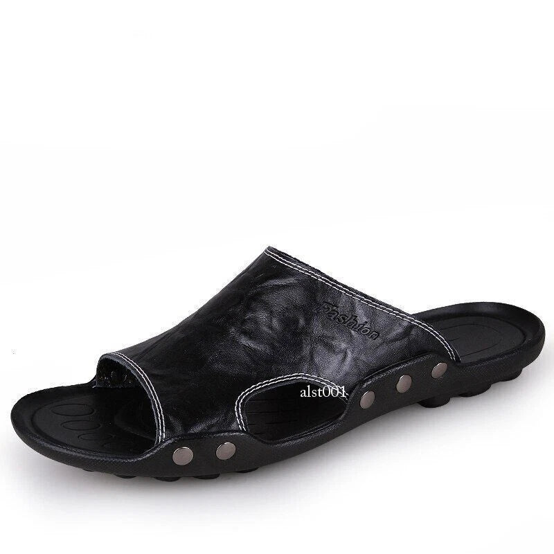 Men's Genuine Leather Sandals Shoes Slippers Flip Flops Male Beach Shoes