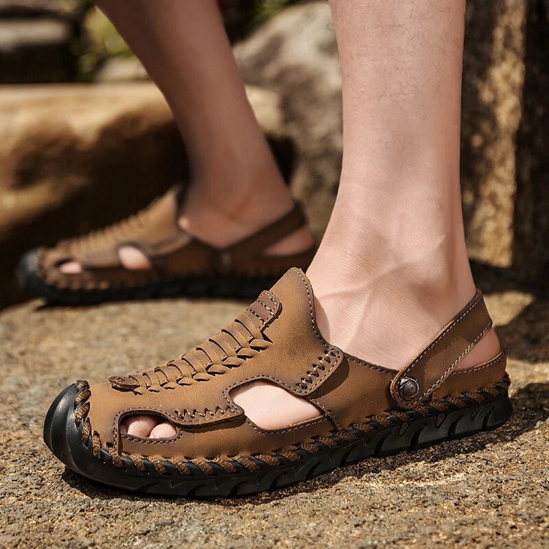 Men Summer Sandals Comfortable Genuine Leather Casual Slippers Roman Beach Shoes