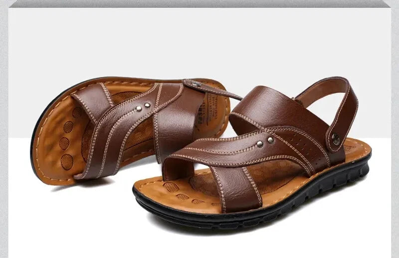 Men's Summer New Sandals Leather Beach Shoes Casual Men's Shoes Fashion Slippers