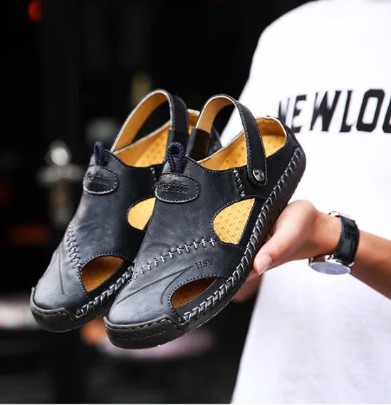 Summer Men Flat Non-slip Leather Sandals Casual Sports Beach Shoes Soft Slippers