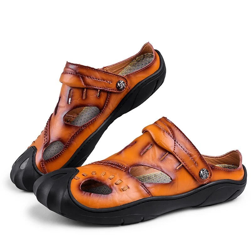 Summer Men Beach Slipper Rome Genuine Leather Trekking Shoes Non-slip Sandals